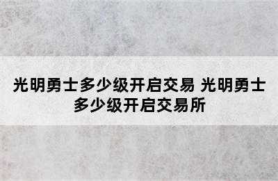 光明勇士多少级开启交易 光明勇士多少级开启交易所